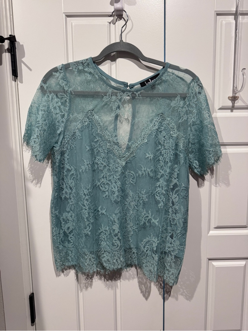 Lulus Sage Green Eyelash Lace Blouse | Size Small (worn one time)